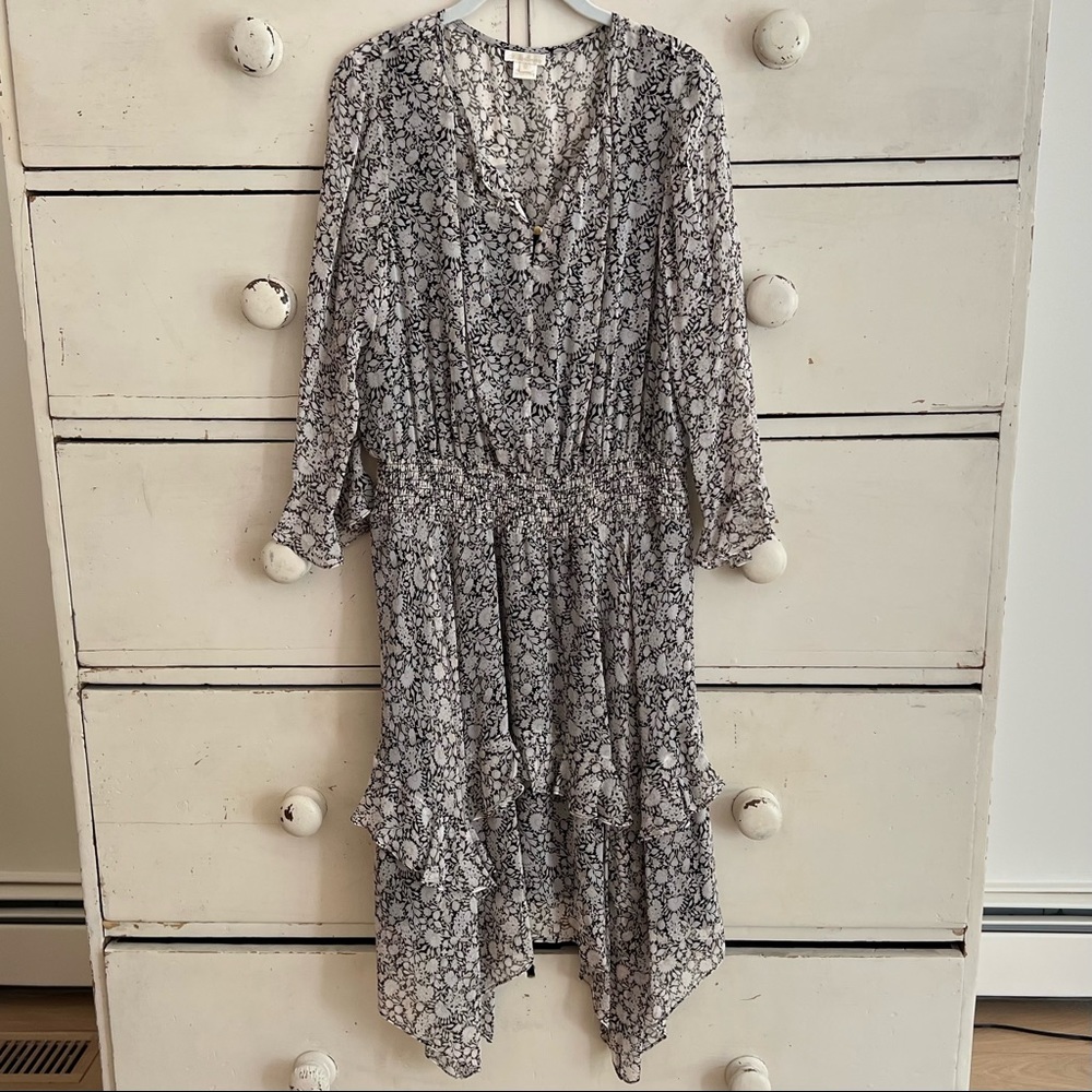 100% Silk Printed Midi Dress by Shoshanna